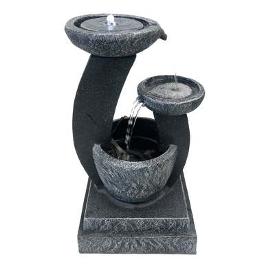 3-Tier Solar Powered Water Feature Fountain with LED - Grey Main View