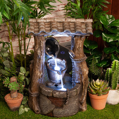 Bucket Wishing Well Water Feature Fountain with LED