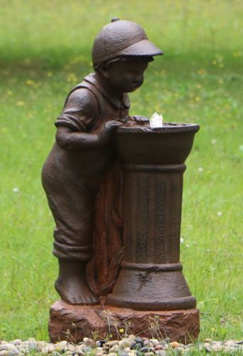 Cute Boy At Tap Water Feature Fountain with LED with water