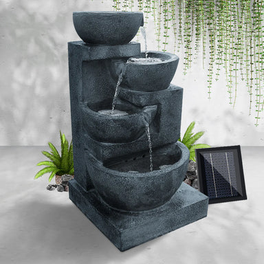 4 Tier Solar Powered Bowl Water Fountain with Light - Blue Main view