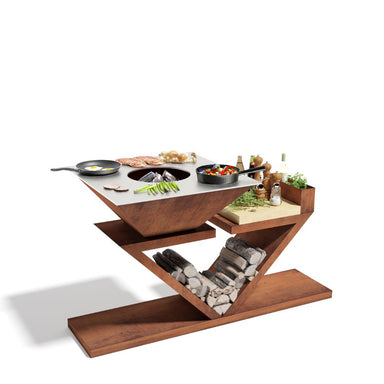 FireForge V-Frame Corten Steel BBQ Station and vegetables