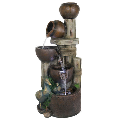 Pots on Logs 4 Tier Cascade Water Feature Fountain Main View