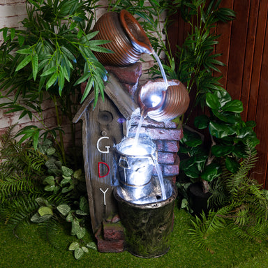 Rustic G’Day Y’all Cascading Pots Water Feature Slight Upper View