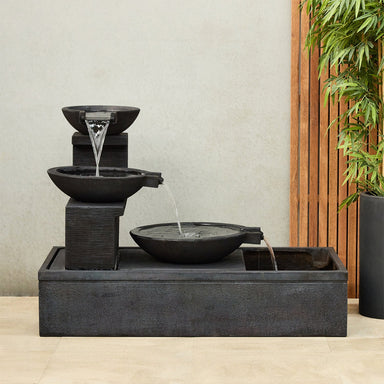 Seminyak Bowls Balinese Style Water Feature Fountain Front View