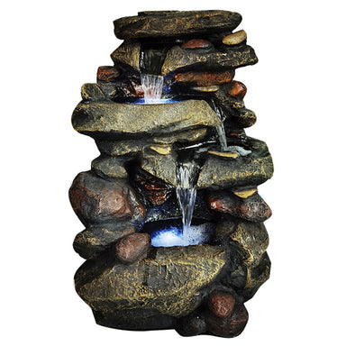 Stacked River Stones 3-Tiers Water Feature Fountain
