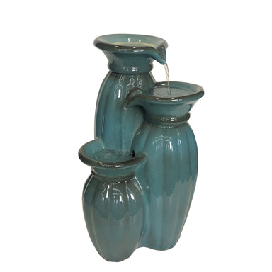 Triple Ceramic Vase Cascade Water Featire in white background