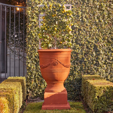 Verona Urn Pedestal Rust Front View