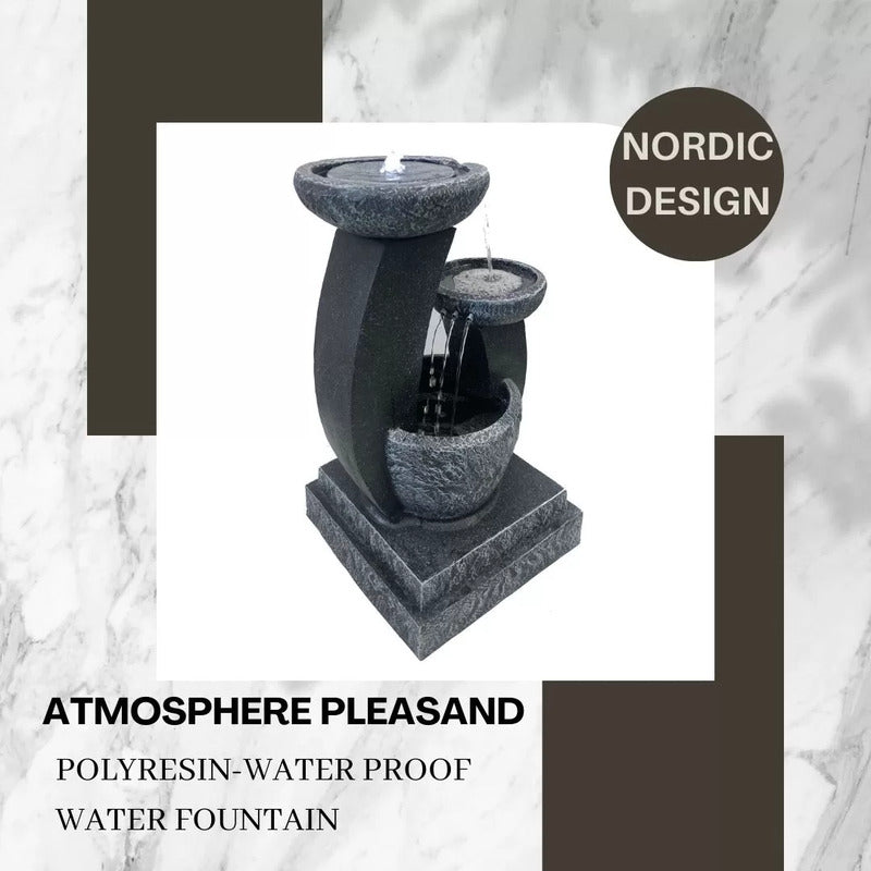 3-Tier Solar Powered Water Feature Fountain with LED - Grey features