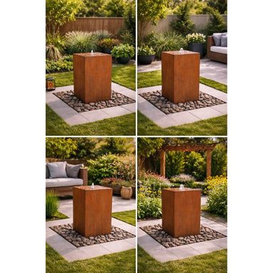 4 different styles of settings for Corten Steel Bermuda Bubbling Fountain