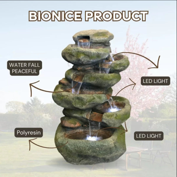 7 Tier Rock Falls Cascade Water Feature Fountain with LED Features