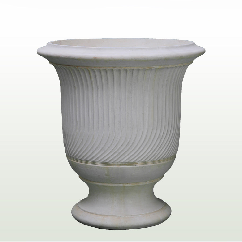 Aged Limestone Striated Anduze Urn Pot Front View