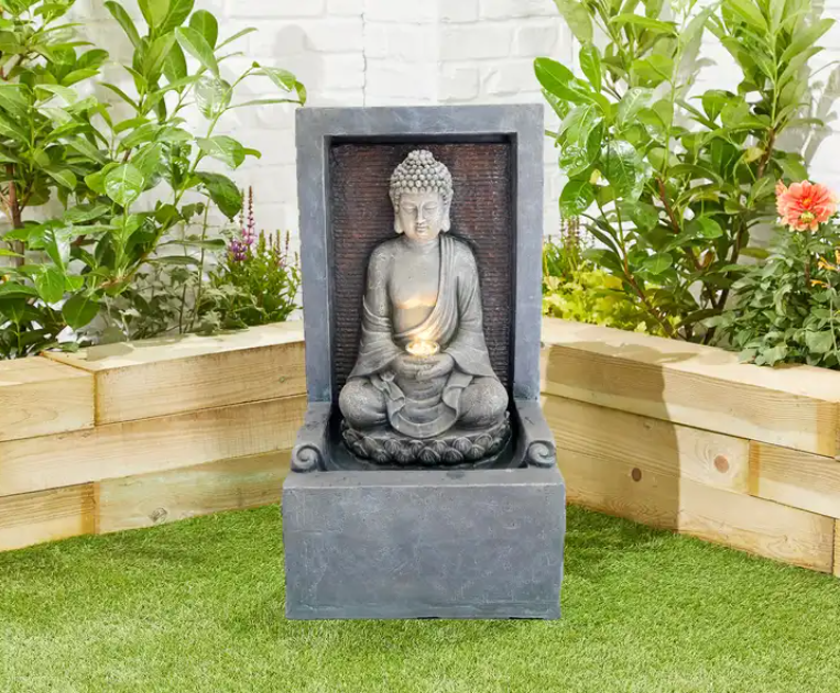 Sitting Buddha Water Feature Fountain at backyard