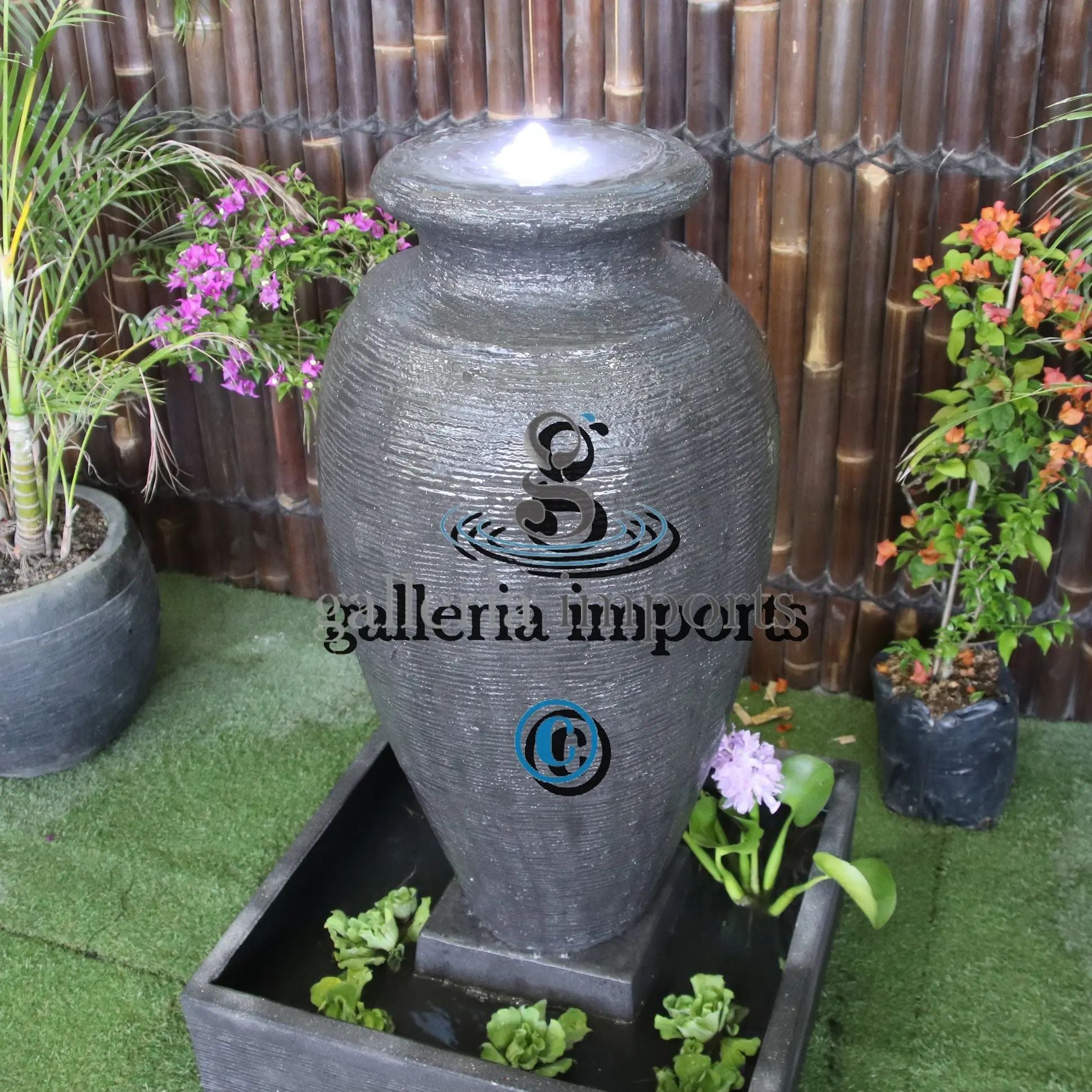 Amphora water fountain grey color right angle view