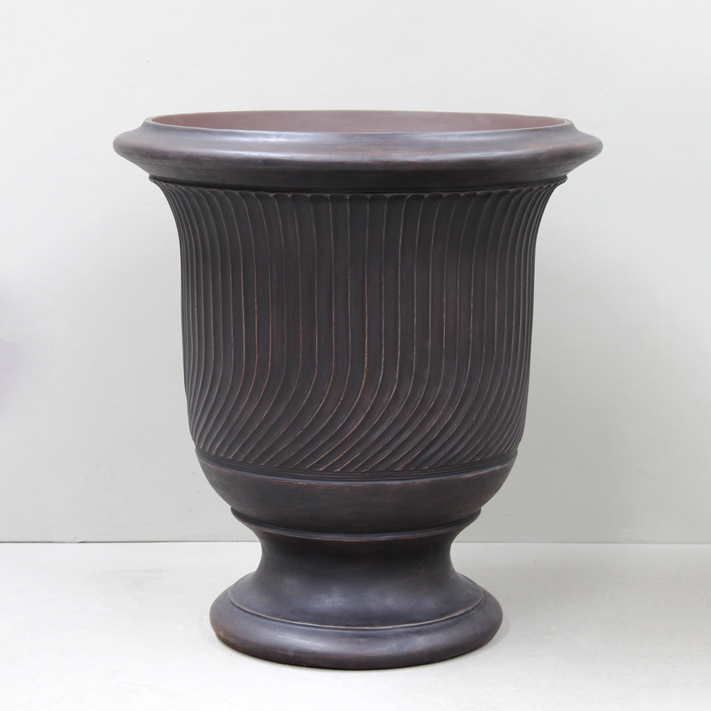 Antique Black Striated Anduze Urn Pot Front View