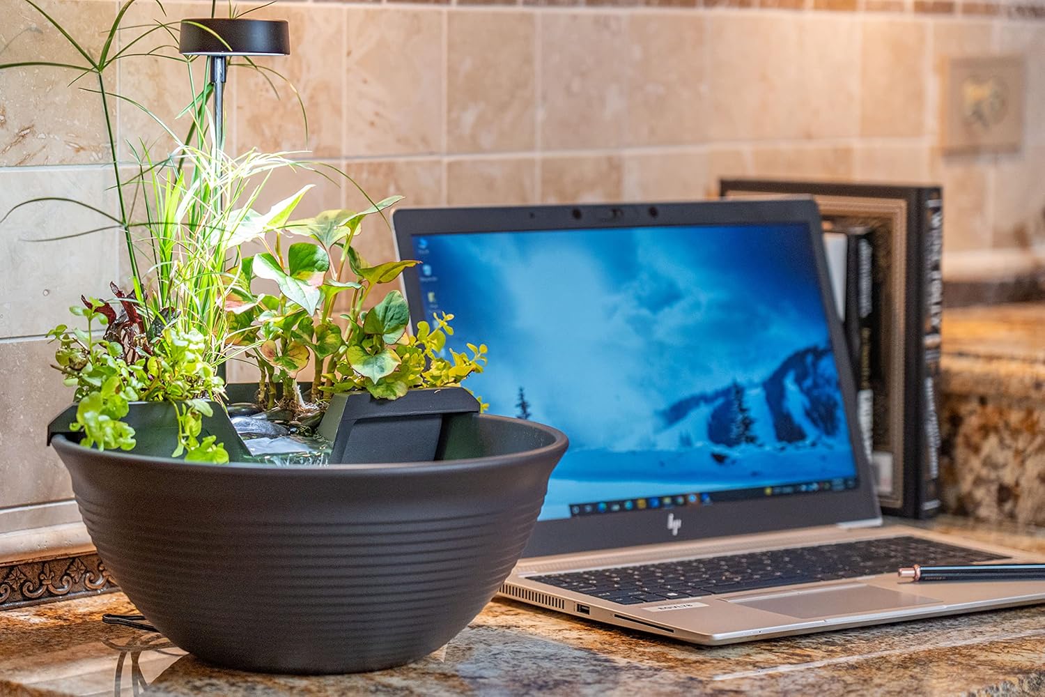 AquaGarden Tabletop Fountain on the PC desk