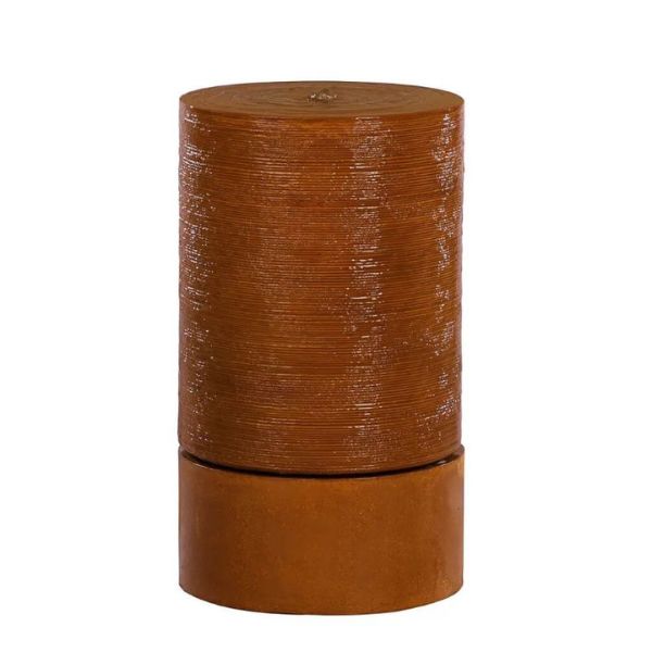 Asaki Round Bubbling Water Feature Rust colour with white background