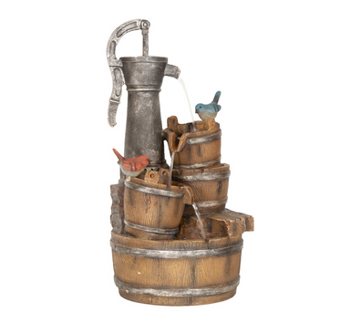 Barrel Birds Hand Pump Water Feature Fountain Main view