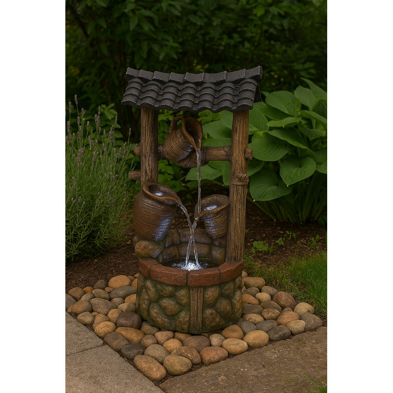 Buona Fortuna Wishing Well Fountain in the garden