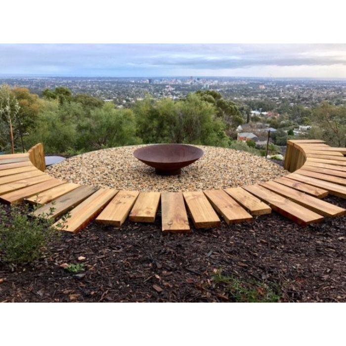 Cauldron Fire Pit and hill view