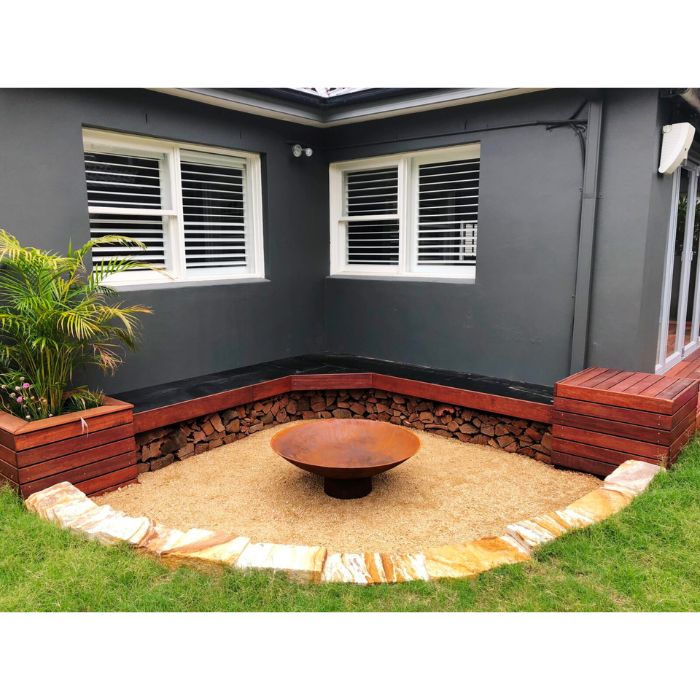 Cauldron Fire Pit  is in the corner
