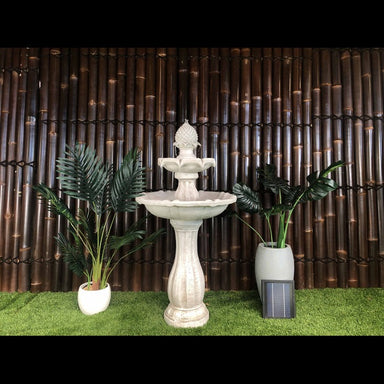 Classic Bird Bath 3-Tier Solar Water Feature Fountain - Ivory With Background