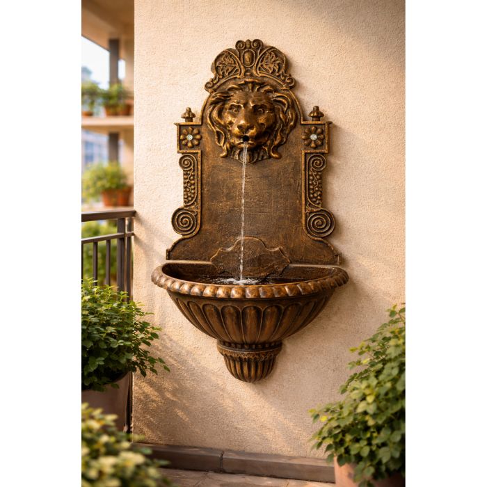 Classic Lion Cast Iron Wall Fountain on the balcony wall