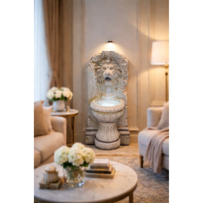Classic Lion Head Water Feature Fountain in the livingroom