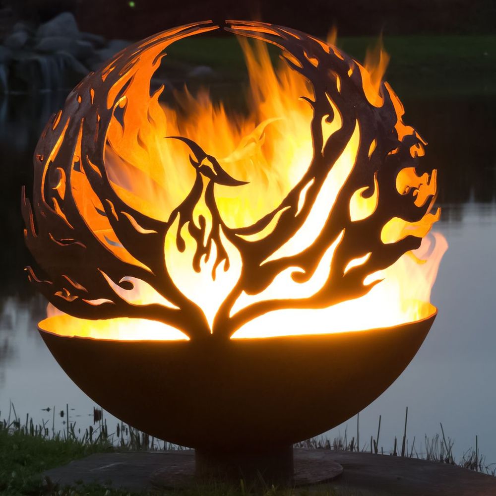 Corten Phoenix Sphere Fire Pit Bowl main view