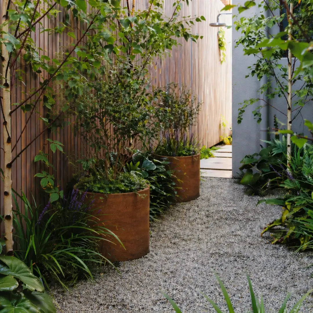 Corten Steel Arcadia Classic Plant Pot with plants
