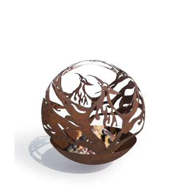 Corten Steel Fire Bowl – The Phoenix with fire inside