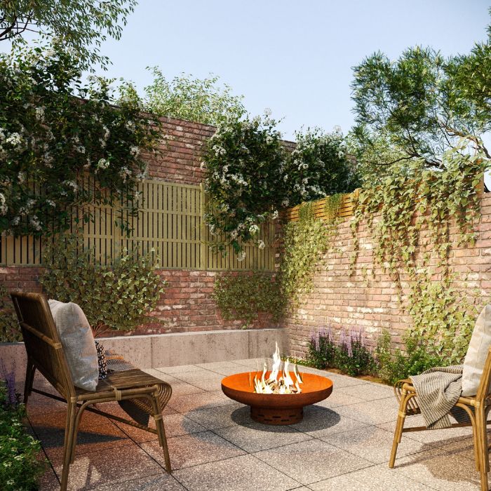 Corten Steel Fire Pit – The Ember at patio area