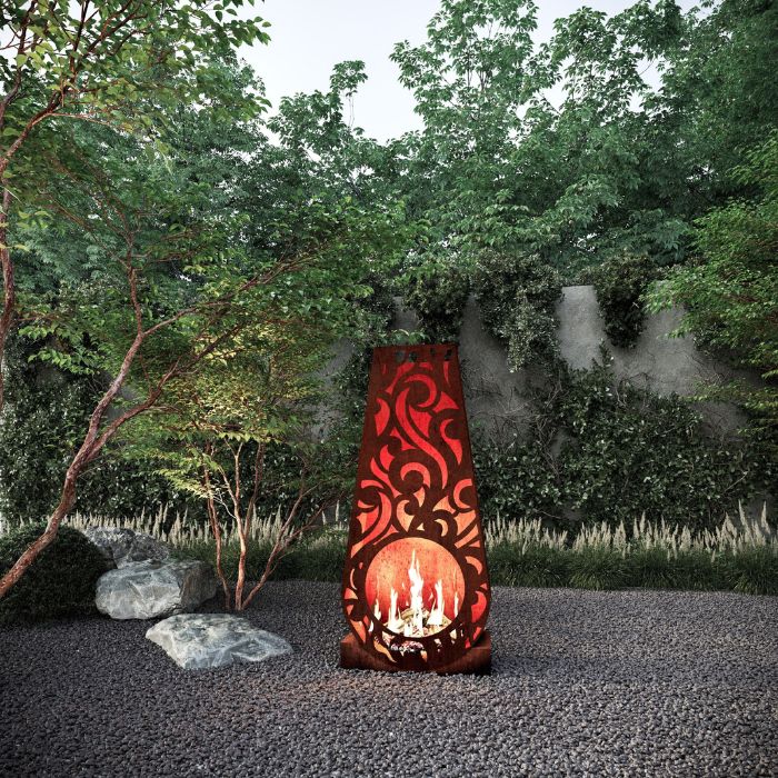 Corten Steel Fire Pit – The Luminary in the backyard
