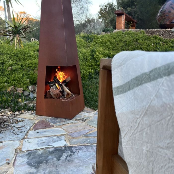 Corten Steel Fire Pit – The Obelisk and fire
