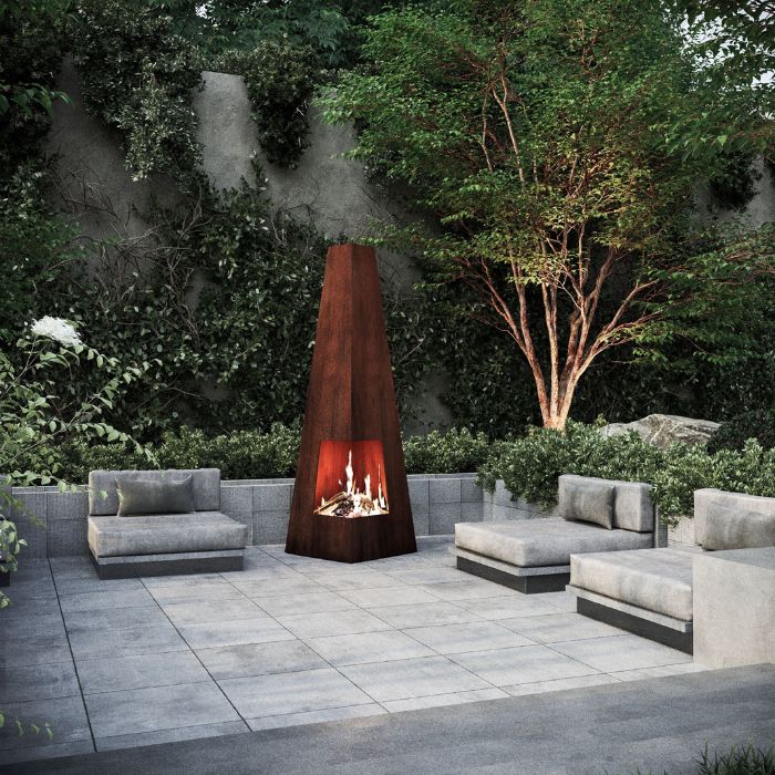 Corten Steel Fire Pit – The Obelisk at patio area