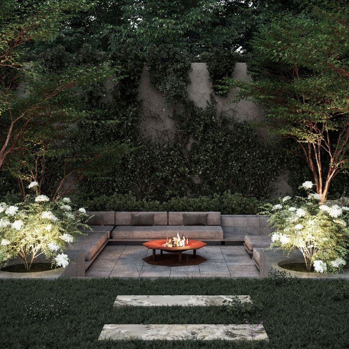 Corten Steel Fire Pit – The Sovereign in the patio area