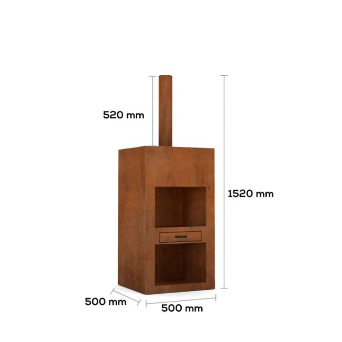 Corten Steel Fire Pit – The Spire with dimensions