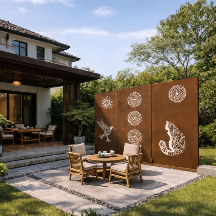 Corten Steel Garden Screen – The Wildcat at patio area