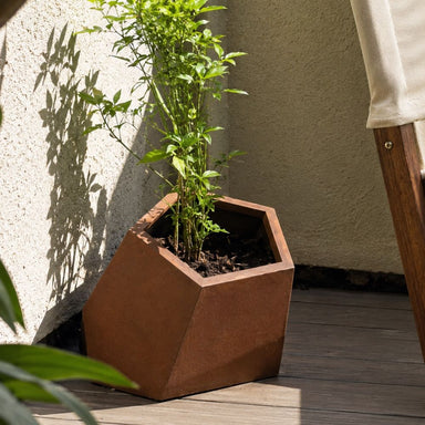Corten Steel Pentagon Planter Pot on the balcony