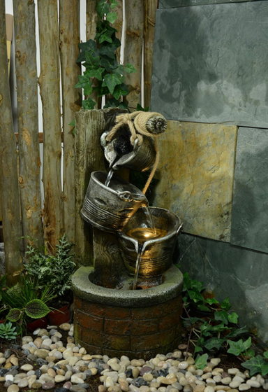 Courtyard Wishing Well Water Feature Fountain Brick Background