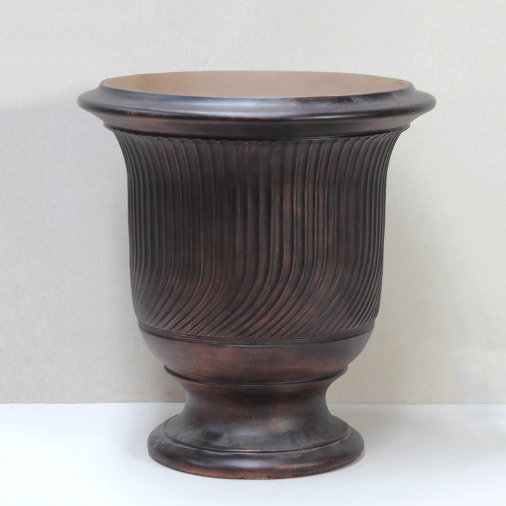 Dark Copper Striated Anduze Urn Pot Front View