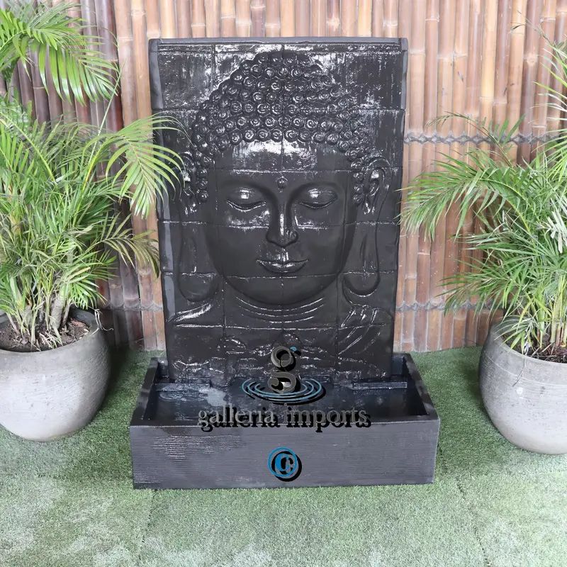 Dharma Buddha Face Wall Water Feature Charcoal Front View
