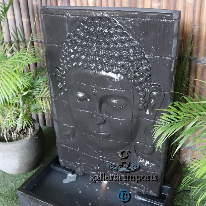 Dharma Buddha Face Wall Water Feature Charcoal