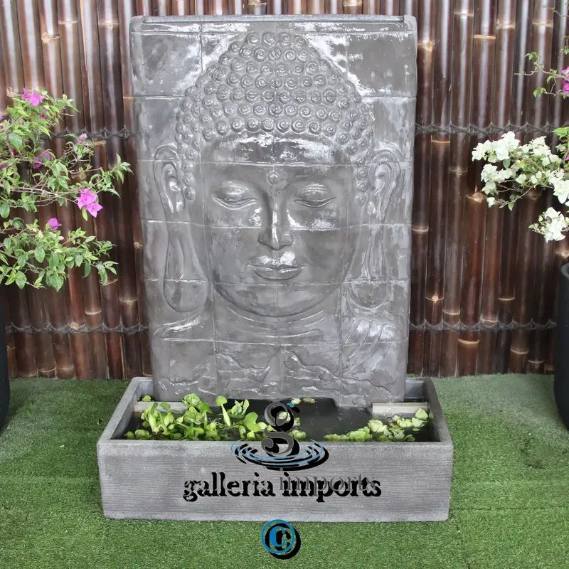 Dharma Buddha Face Wall Water Feature Grey Front View