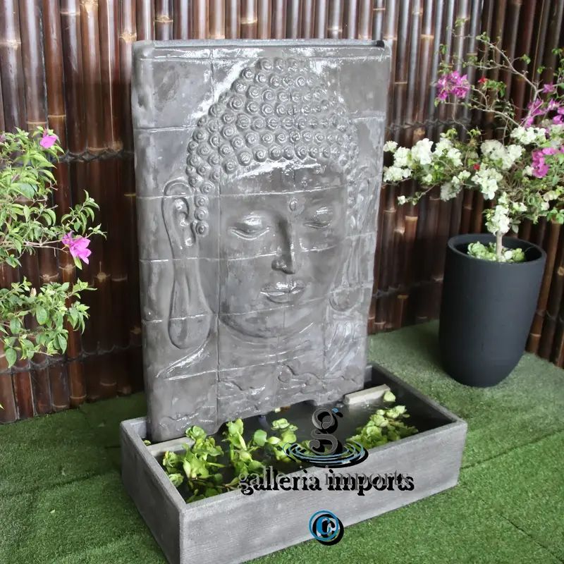 Dharma Buddha Face Wall Water Feature Grey Left View
