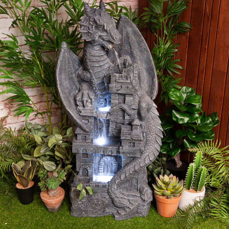 Dragon Castle Water Feature Fountain with water flow