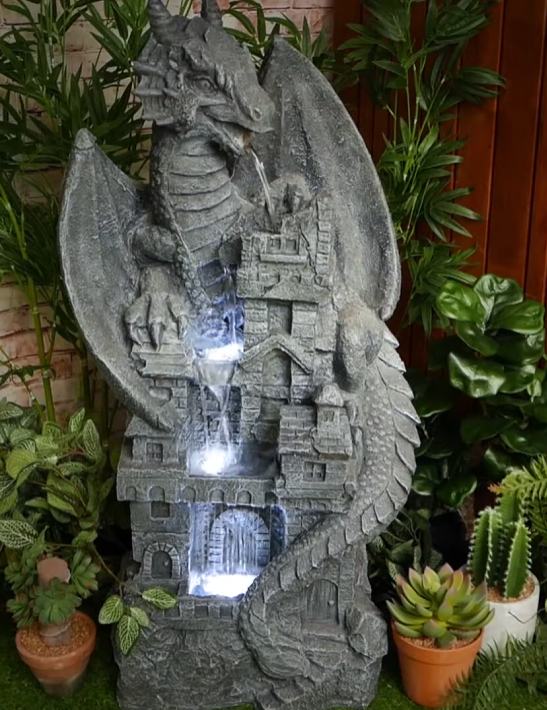 Dragon Castle Water Feature Fountain slight right view