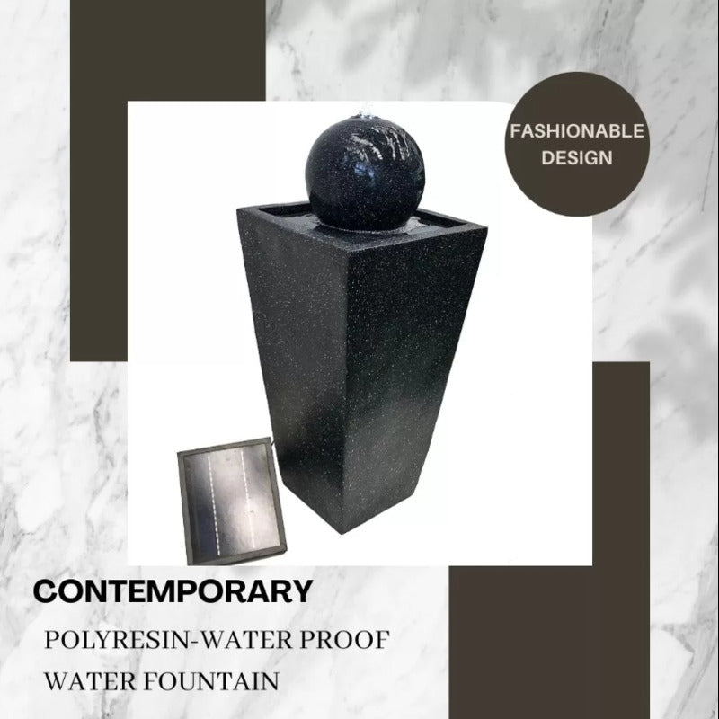Elegant Solar Ball Water Feature Fountain with LED Sideview With Frame