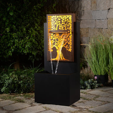 Eternal Tree Wall Water Feature sits on the ground