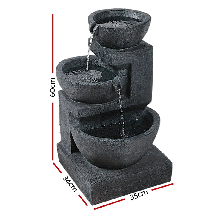 3 Tier Bowls Solar Fountain with LED Lights