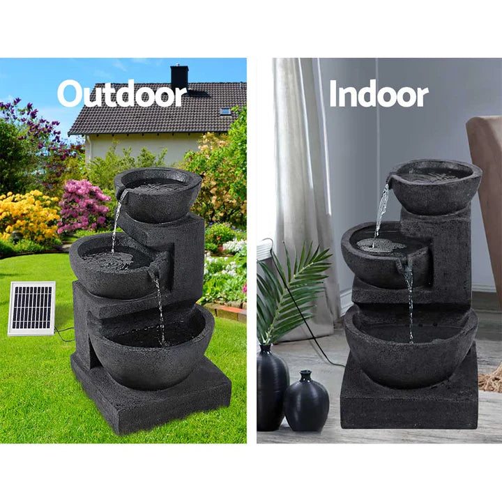 3 Tier Bowls Solar Fountain with LED Lights